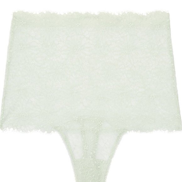 VS S NWT High-Rise Thong Panty Pale Sky Gray Floral Lace Scalloped Edges Daisies - Picture 12 of 15